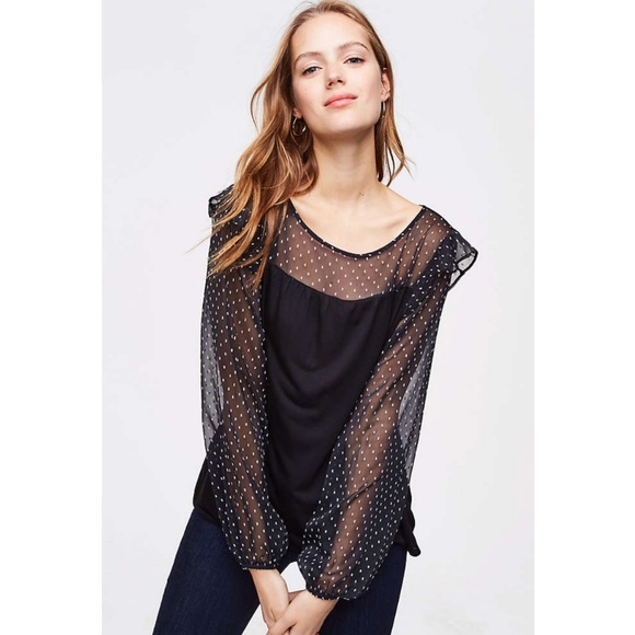 LOFT Tops - 🆕 LOFT Sheer Ruffle Dot Mixed Media Top 